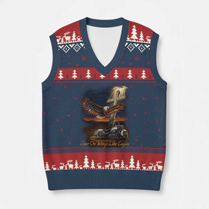 Soar On Wings Like Eagles Christian V-Neck Knit Sweater Vest Isaiah 40:31 Bible Verse Faith Motorcycle TS11 Navy Red Print Your Wear