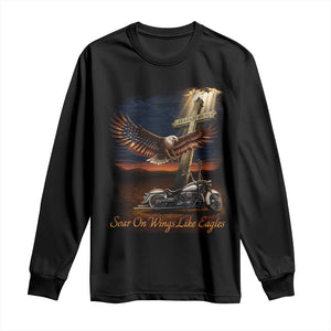 Soar On Wings Like Eagles Christian Long Sleeve Shirt Isaiah 40:31 Bible Verse Faith Motorcycle TS11 Black Print Your Wear