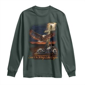 Soar On Wings Like Eagles Christian Long Sleeve Shirt Isaiah 40:31 Bible Verse Faith Motorcycle TS11 Dark Forest Green Print Your Wear