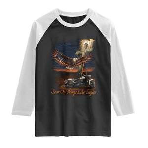 Soar On Wings Like Eagles Christian Raglan Shirt Isaiah 40:31 Bible Verse Faith Motorcycle TS11 Black White Print Your Wear