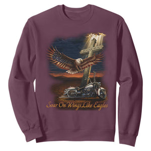 Soar On Wings Like Eagles Christian Sweatshirt Isaiah 40:31 Bible Verse Faith Motorcycle TS11 Maroon Print Your Wear