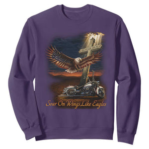 Soar On Wings Like Eagles Christian Sweatshirt Isaiah 40:31 Bible Verse Faith Motorcycle TS11 Purple Print Your Wear