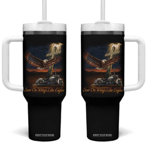Soar On Wings Like Eagles Christian Tumbler With Handle Isaiah 40:31 Bible Verse Faith Motorcycle TS11 One Size: 40 oz Black Print Your Wear