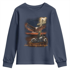 Soar On Wings Like Eagles Christian Youth Sweatshirt Isaiah 40:31 Bible Verse Faith Motorcycle TS11 Navy Print Your Wear