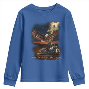 Soar On Wings Like Eagles Christian Youth Sweatshirt Isaiah 40:31 Bible Verse Faith Motorcycle TS11 Royal Blue Print Your Wear