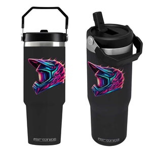 Motocross Helmet Neon Flame Graphic Dirt Bike Racing Flip Straw Tumbler TS11 One Size: 30 oz Black Print Your Wear