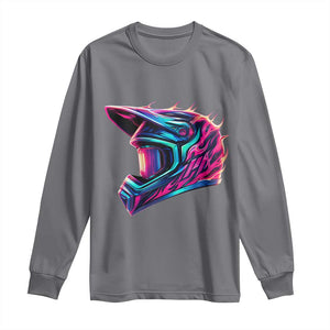Motocross Helmet Neon Flame Graphic Dirt Bike Racing Long Sleeve Shirt TS11 Charcoal Print Your Wear