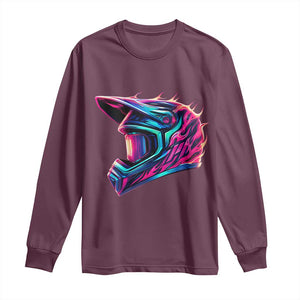 Motocross Helmet Neon Flame Graphic Dirt Bike Racing Long Sleeve Shirt TS11 Maroon Print Your Wear