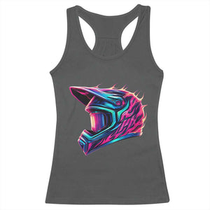 Motocross Helmet Neon Flame Graphic Dirt Bike Racing Racerback Tank Top TS11 Dark Heather Print Your Wear