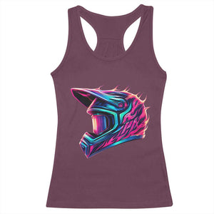 Motocross Helmet Neon Flame Graphic Dirt Bike Racing Racerback Tank Top TS11 Maroon Print Your Wear