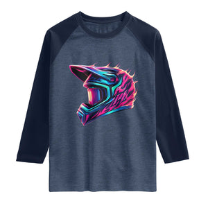 Motocross Helmet Neon Flame Graphic Dirt Bike Racing Raglan Shirt TS11 Heather Denim Navy Print Your Wear