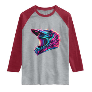 Motocross Helmet Neon Flame Graphic Dirt Bike Racing Raglan Shirt TS11 Heather Gray Heather Red Print Your Wear