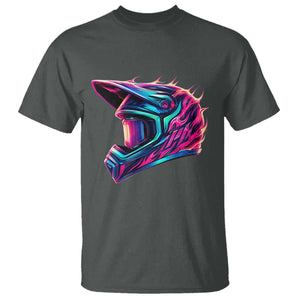 Motocross Helmet Neon Flame Graphic Dirt Bike Racing T Shirt TS11 Dark Heather Print Your Wear