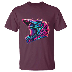 Motocross Helmet Neon Flame Graphic Dirt Bike Racing T Shirt TS11 Maroon Print Your Wear