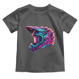 Motocross Helmet Neon Flame Graphic Dirt Bike Racing Toddler T Shirt TS11 Dark Heather Print Your Wear