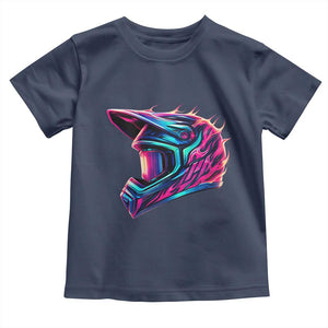 Motocross Helmet Neon Flame Graphic Dirt Bike Racing Toddler T Shirt TS11 Navy Print Your Wear