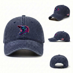 Motocross Helmet Neon Flame Graphic Dirt Bike Racing Washed Cotton Baseball Cap TS11 Washed Cap Universal Fit Navy Print Your Wear