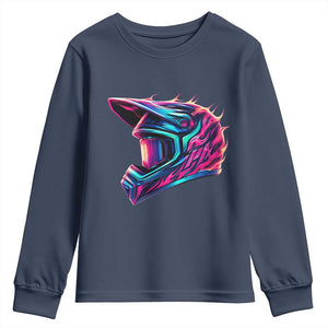 Motocross Helmet Neon Flame Graphic Dirt Bike Racing Youth Sweatshirt TS11 Navy Print Your Wear