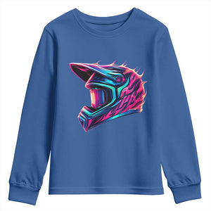 Motocross Helmet Neon Flame Graphic Dirt Bike Racing Youth Sweatshirt TS11 Royal Blue Print Your Wear