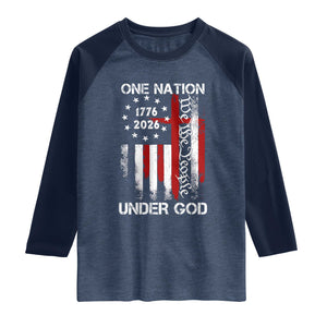 One Nation Under God 250 Years Raglan Shirt 250th Anniversary USA TS11 Heather Denim Navy Print Your Wear