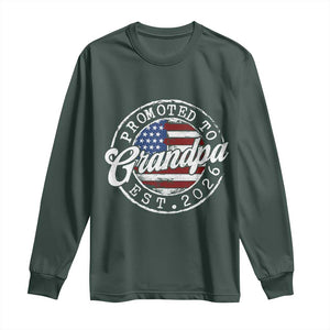 Promoted to Grandpa 2026 Long Sleeve Shirt New Grandfather US Flag Fathers Day TS11 Dark Forest Green Print Your Wear