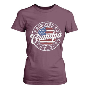 Promoted to Grandpa 2026 T Shirt For Women New Grandfather US Flag Fathers Day TS11 Maroon Print Your Wear