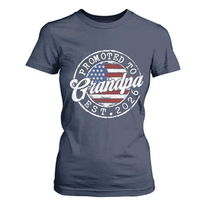 Promoted to Grandpa 2026 T Shirt For Women New Grandfather US Flag Fathers Day TS11 Navy Print Your Wear