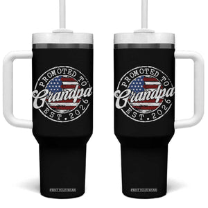 Promoted to Grandpa 2026 Tumbler With Handle New Grandfather US Flag Fathers Day TS11 One Size: 40 oz Black Print Your Wear