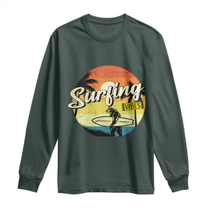 Surfing Lover Long Sleeve Shirt Surfing Vibes Retro Vintage Summer Vacation TS11 Dark Forest Green Print Your Wear