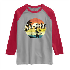 Surfing Lover Raglan Shirt Surfing Vibes Retro Vintage Summer Vacation TS11 Sport Gray Red Print Your Wear