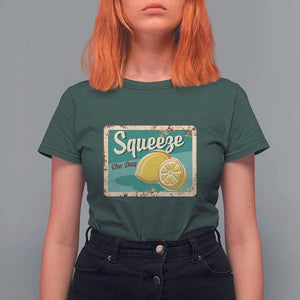 Funny Quote T Shirt For Women Squeeze The Day Vintage Lemon TS11 Dark Forest Green Print Your Wear
