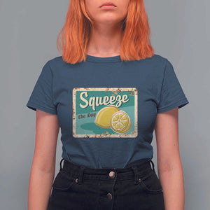 Funny Quote T Shirt For Women Squeeze The Day Vintage Lemon TS11 Navy Print Your Wear