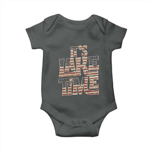 Funny It's Lake Time Baby Onesie Patriotic Boater American Flag USA 4th of July TS11 Dark Heather Print Your Wear