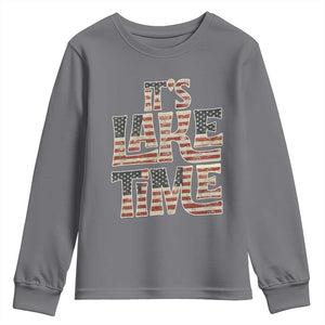 Funny It's Lake Time Youth Sweatshirt Patriotic Boater American Flag USA 4th of July TS11 Charcoal Print Your Wear