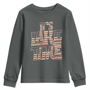 Funny It's Lake Time Youth Sweatshirt Patriotic Boater American Flag USA 4th of July TS11 Dark Heather Print Your Wear