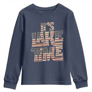Funny It's Lake Time Youth Sweatshirt Patriotic Boater American Flag USA 4th of July TS11 Navy Print Your Wear
