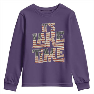 Funny It's Lake Time Youth Sweatshirt Patriotic Boater American Flag USA 4th of July TS11 Purple Print Your Wear