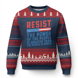 Funny Resist The Power Of The People Is Greater Than The People In Power Ugly Christmas Sweater TS11 Navy Red Print Your Wear
