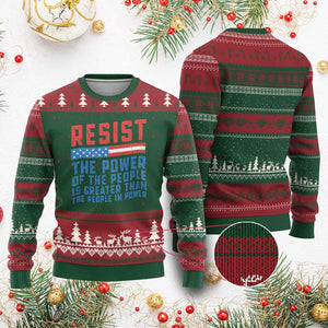 Funny Resist The Power Of The People Is Greater Than The People In Power Ugly Christmas Sweater TS11 Red Green Print Your Wear