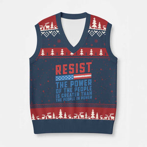Funny Resist The Power Of The People Is Greater Than The People In Power V-Neck Knit Sweater Vest TS11 Navy Red Print Your Wear