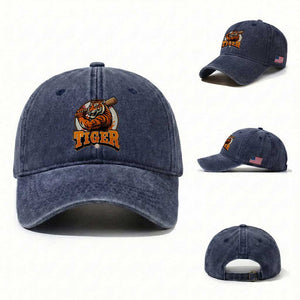 Funny Tiger Lover Baseball Animal Sport Washed Cotton Baseball Cap Inspirational Athletic TS11 Washed Cap Universal Fit Navy Print Your Wear