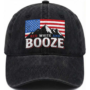 Funny Red White And Booze Washed Cotton Baseball Cap 4th Of July Beer American Flag TS11 Washed Cap Universal Fit Black Print Your Wear