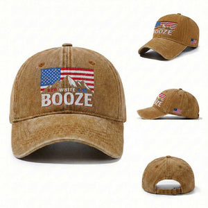 Funny Red White And Booze Washed Cotton Baseball Cap 4th Of July Beer American Flag TS11 Washed Cap Universal Fit Yellow Ochre Print Your Wear