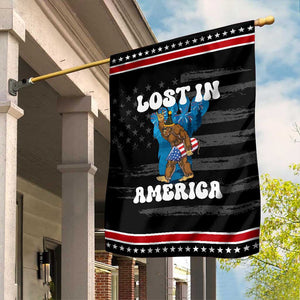 Funny 4th Of July Bigfoot Lost In America Garden Flag Patriotic Sasquatch Rocket Footprint Fireworks TS11 Distressed Black Red Print Your Wear