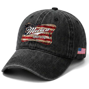 Funny Merica Since 1776 Washed Cotton Baseball Cap 4th of July Beer Lover American Flag TS11 Print Your Wear