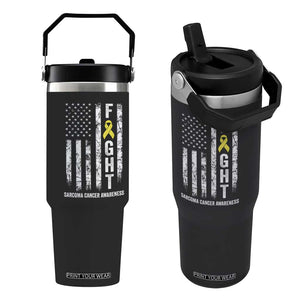 Fight Sarcoma Cancer Awareness Flip Straw Tumbler Yellow Ribbon Vintage American Flag TS11 One Size: 30 oz Black Print Your Wear