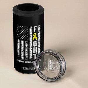 Fight Sarcoma Cancer Awareness 4 in 1 Can Cooler Tumbler Yellow Ribbon Vintage American Flag TS11 Print Your Wear