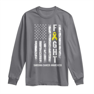 Fight Sarcoma Cancer Awareness Long Sleeve Shirt Yellow Ribbon Vintage American Flag TS11 Charcoal Print Your Wear