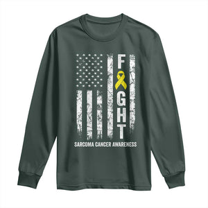 Fight Sarcoma Cancer Awareness Long Sleeve Shirt Yellow Ribbon Vintage American Flag TS11 Dark Forest Green Print Your Wear