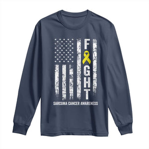 Fight Sarcoma Cancer Awareness Long Sleeve Shirt Yellow Ribbon Vintage American Flag TS11 Navy Print Your Wear